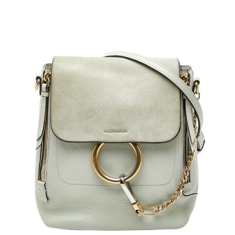 Chloe Faye Backpack Shoulder Pack Gray Leather Suede
